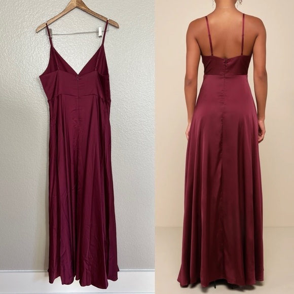 NWOT Ode To Love Burgundy Satin Maxi Dress - Picture 3 of 8